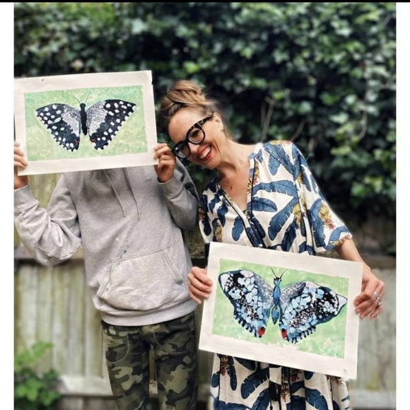 DESMOND & DEMPSEY H&M S Linen-Blend Kaftan Midi Belted Button Up Tropical Dress - Picture 5 of 16